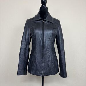 Winlit Jacket Womens Small Black Genuine Leather Zip Worn out Grunge Punk Metal